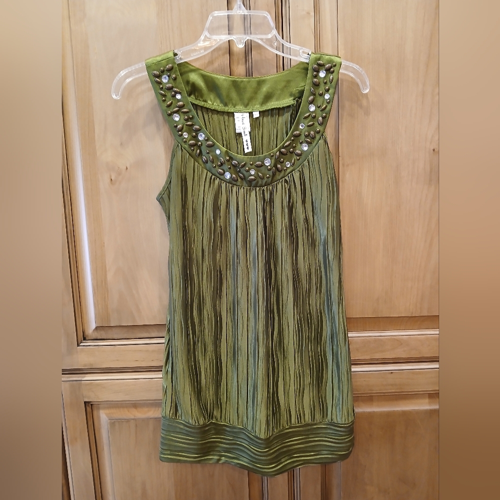 Green Sleeveless Top with Embellished Neckline